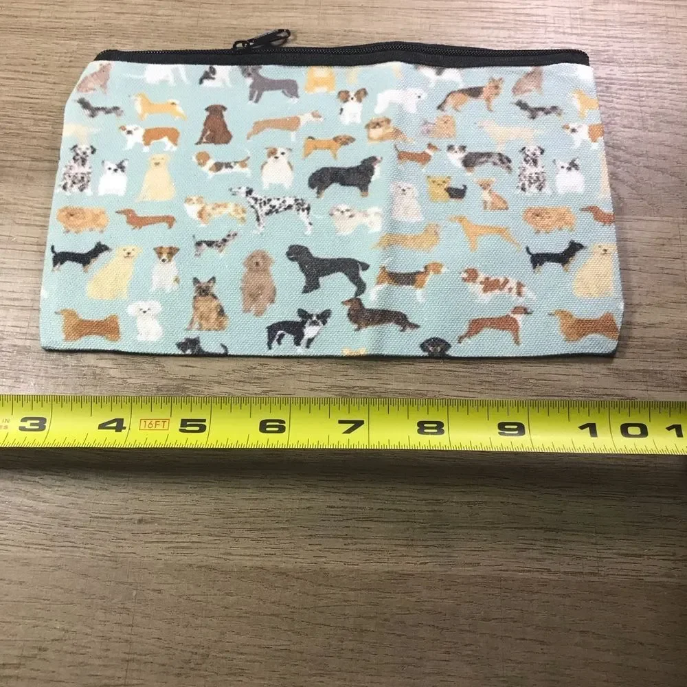 Blue Dog Patterned Zipper Makeup Bag Pouch